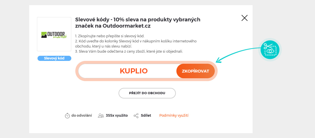 Návod jak zkopírovat slevový kód Outdoor market