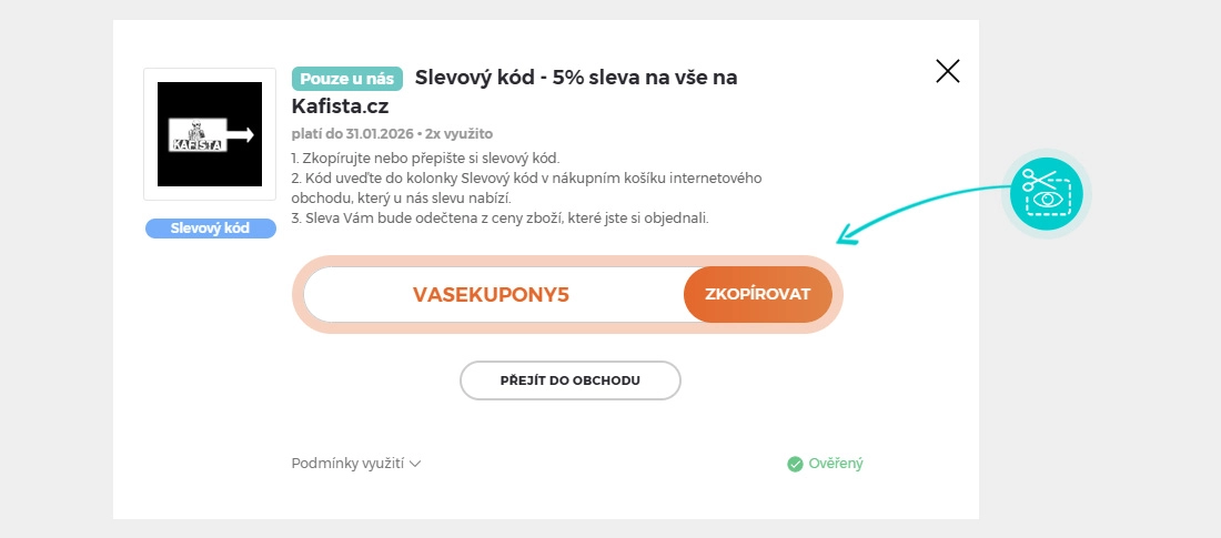 Návod jak zkopírovat slevový kód Kafista