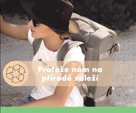 delmas - zena s ruksakem a napis protoze nam na prirode zalezi