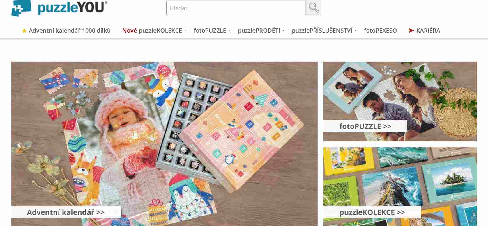 webové stránky e-shopu s nabídkou tří různých puzzle produktů