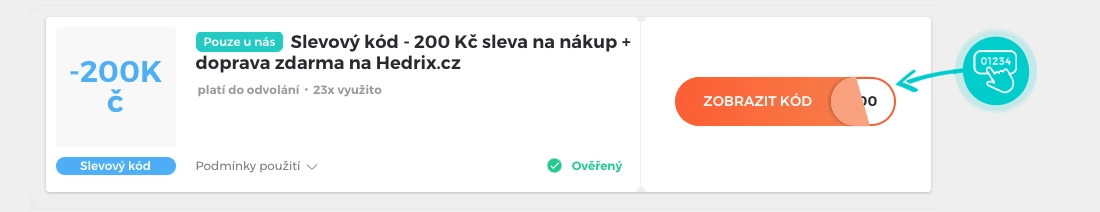 Ukázka slevového kódu HEDRIX