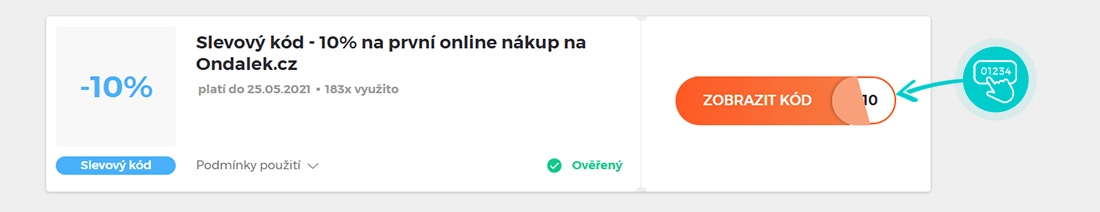 Ukázka slevového kódu Ondalek