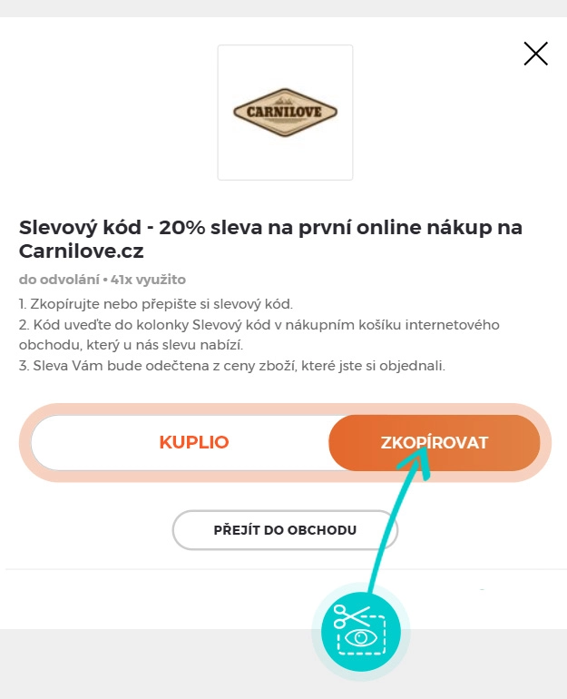 Návod jak zkopírovat slevový kód CARNILOVE