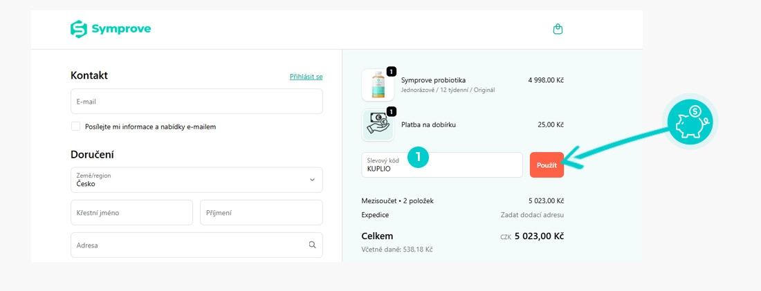 Návod jak uplatnit slevový kód v košíku e-shopu Symprove