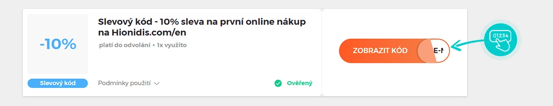 Ukázka slevového kódu Hionidis