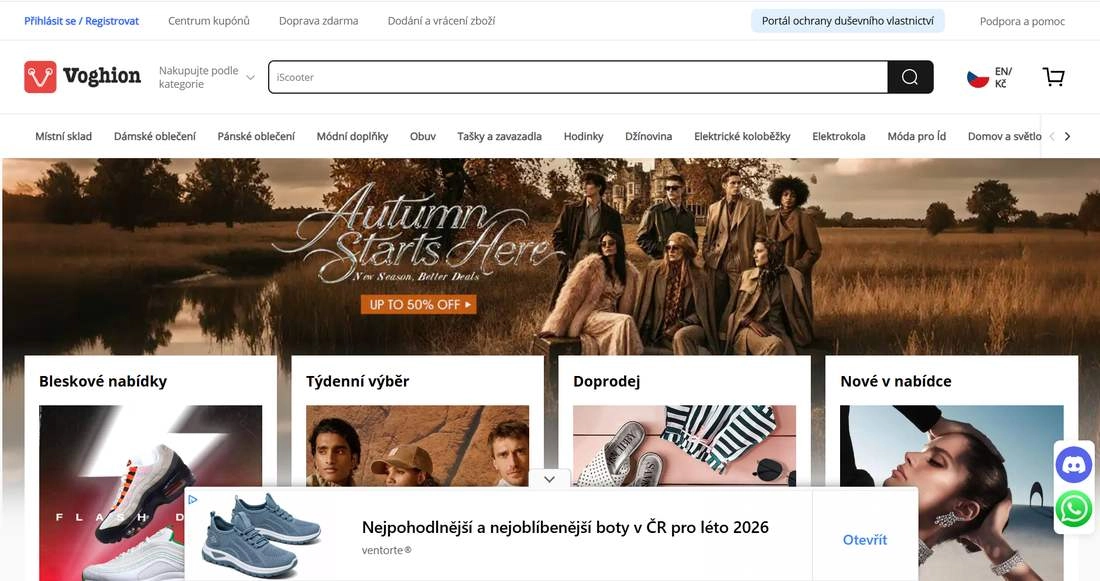 Homepage stránky Voghion