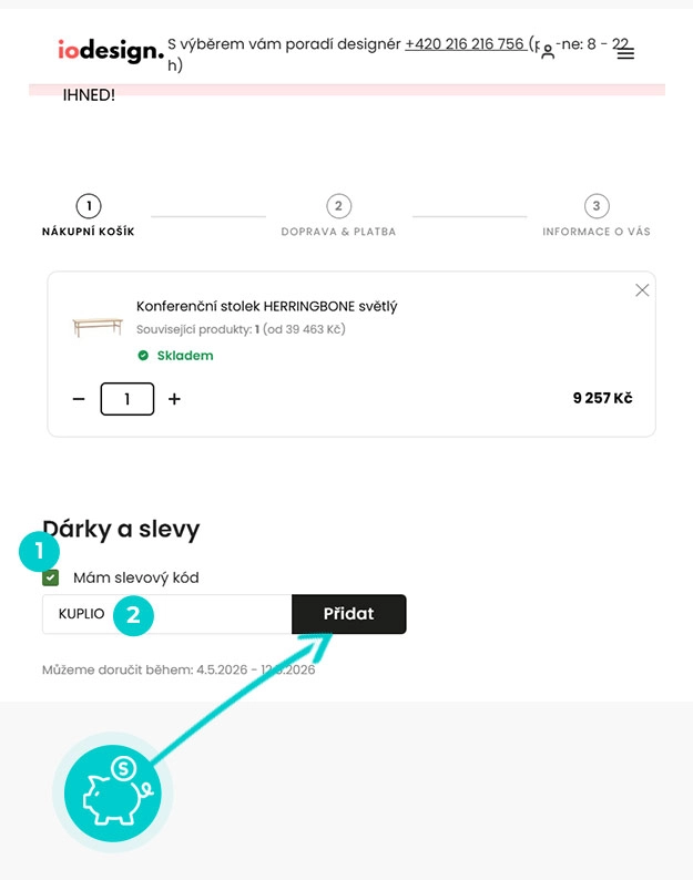 Návod jak uplatnit slevový kód v košíku e-shopu iodesign