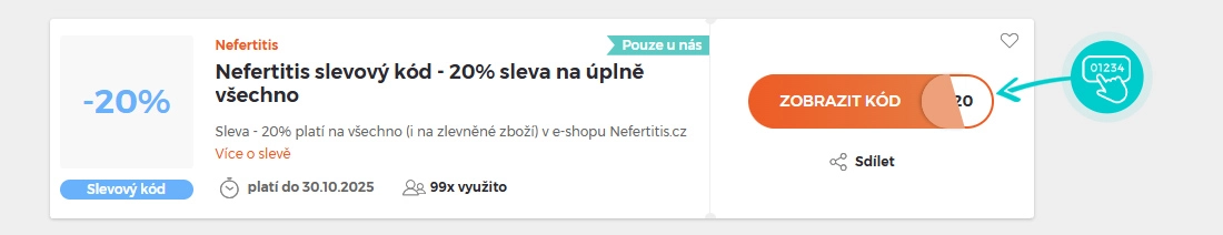 Ukázka slevového kódu Nefertitis