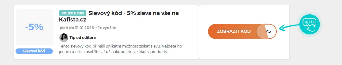 Ukázka slevového kódu Kafista