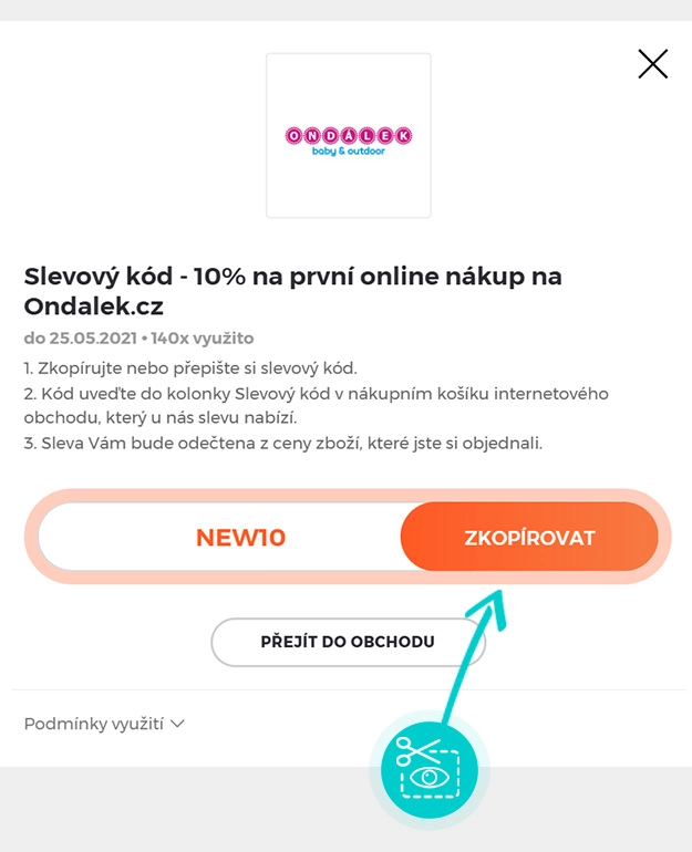 Návod jak zkopírovat slevový kód Ondalek