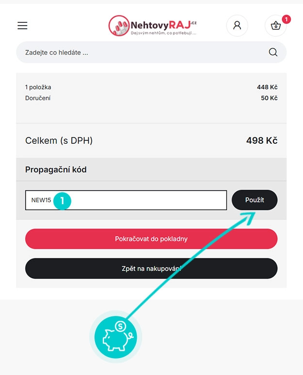 Návod jak uplatnit slevový kód v košíku e-shopu NehtovyRaj