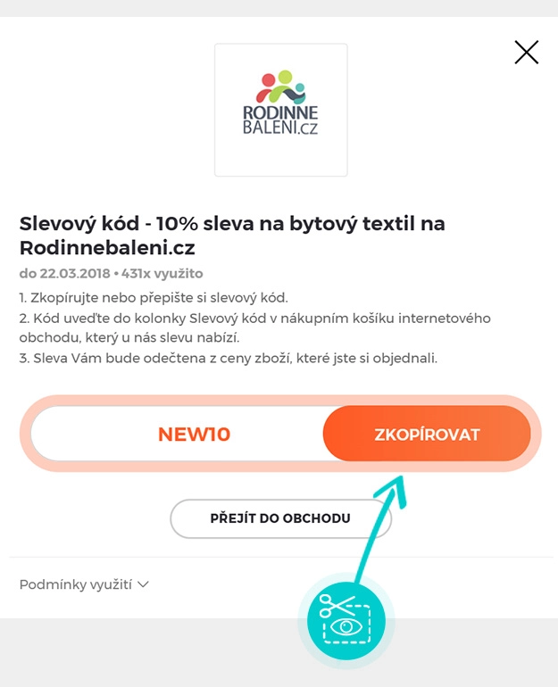 Návod jak zkopírovat slevový kód Rodinné balení