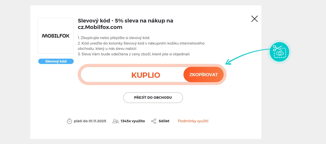 Návod jak zkopírovat slevový kód Mobilfox