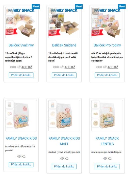 balíčky svačinky, snídaně, pro rodiny a pro děti