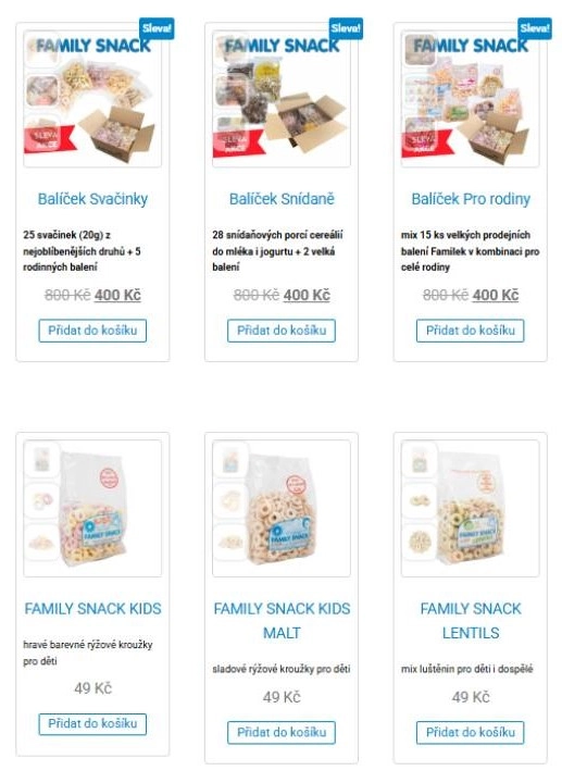 balíčky svačinky, snídaně, pro rodiny a pro děti