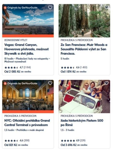 Get Your Guide - nabídka produktů