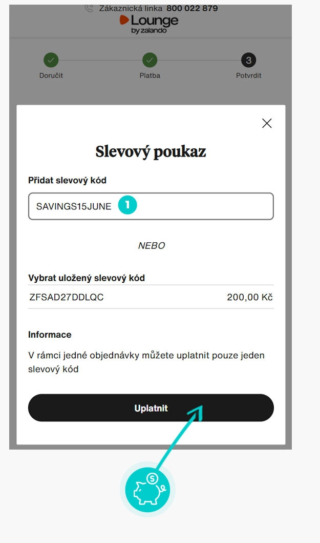 Návod jak uplatnit slevový kód v košíku e-shopu Zalando-Lounge