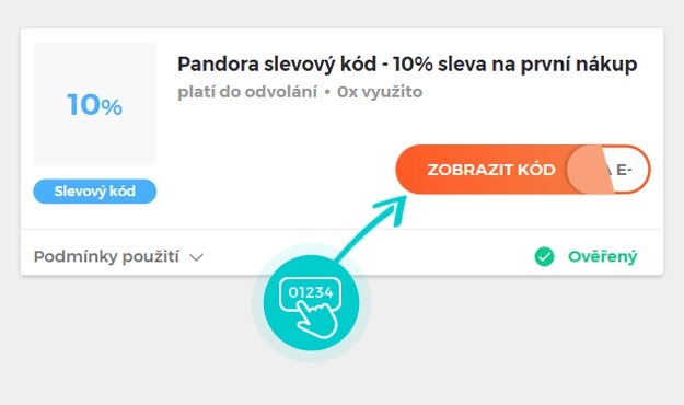 Ukázka slevového kódu Pandora
