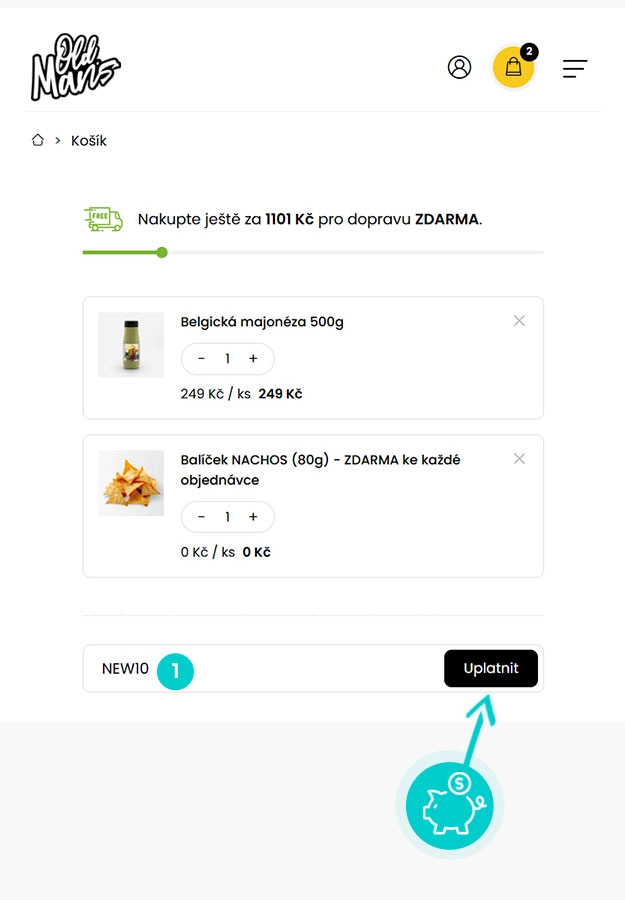 Návod jak uplatnit slevový kód v košíku e-shopu Old Man’s