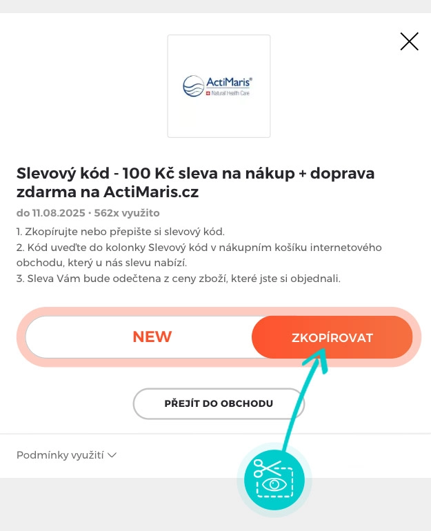 Návod jak zkopírovat slevový kód ActiMaris