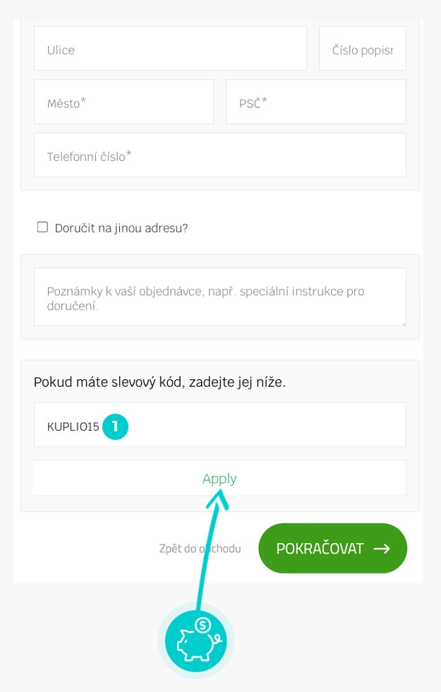 Návod jak uplatnit slevový kód v košíku e-shopu Babe’s Vitamins