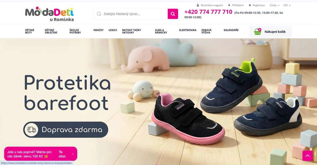 Stránka e-shopu Modadeti s dětskými botami