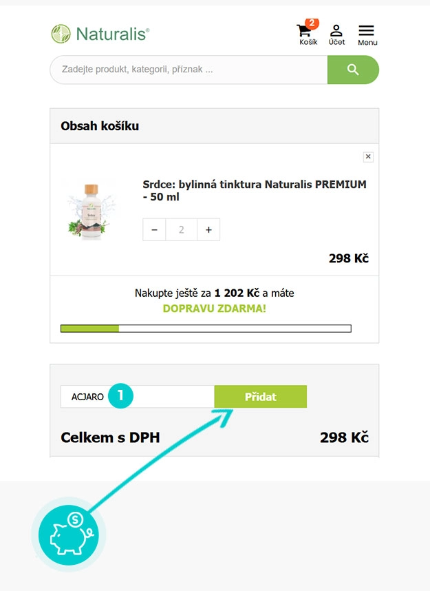Návod jak uplatnit slevový kód v košíku e-shopu Naturalis