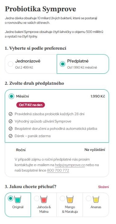 výběr probiotik s různými příchutěmi