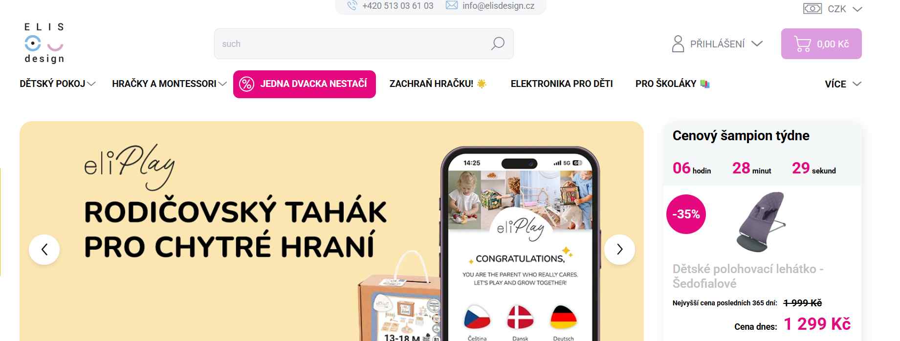 webové stránky e-shopu s nabídkou