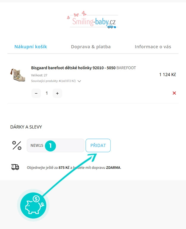 Návod jak uplatnit slevový kód v košíku e-shopu Smiling-baby.cz