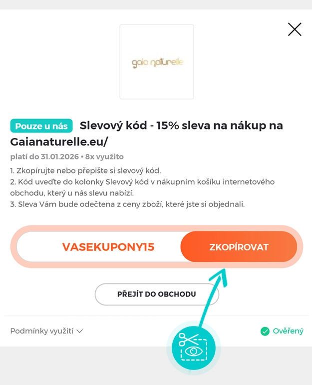 Návod jak zkopírovat slevový kód Gaia Naturelle
