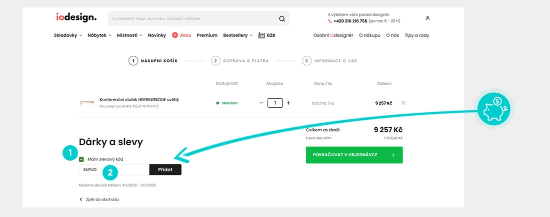 Návod jak uplatnit slevový kód v košíku e-shopu iodesign