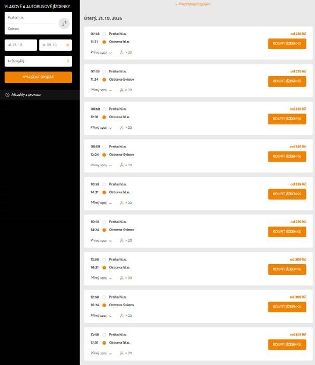 hledání vlakového a autobusového spojení