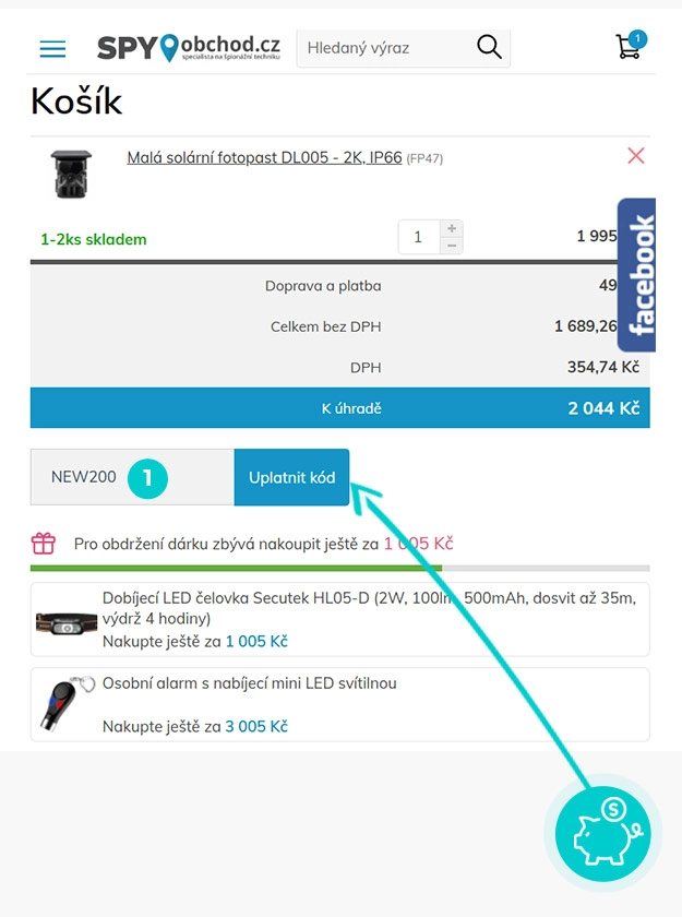 Návod jak uplatnit slevový kód v košíku e-shopu Spyobchod