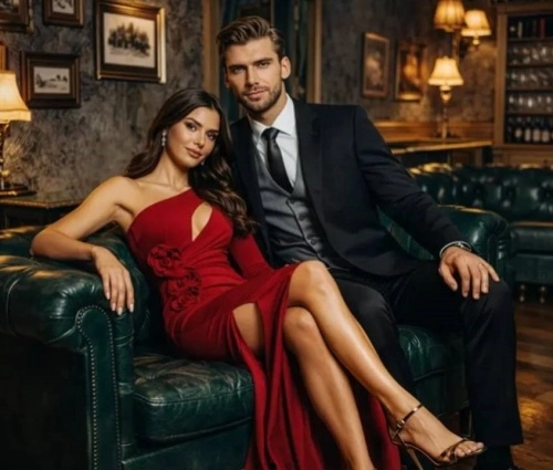 žena a muž ve společenském oblečení v obýváku