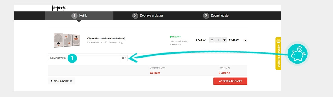Návod jak uplatnit slevový kód v košíku e-shopu Impresi