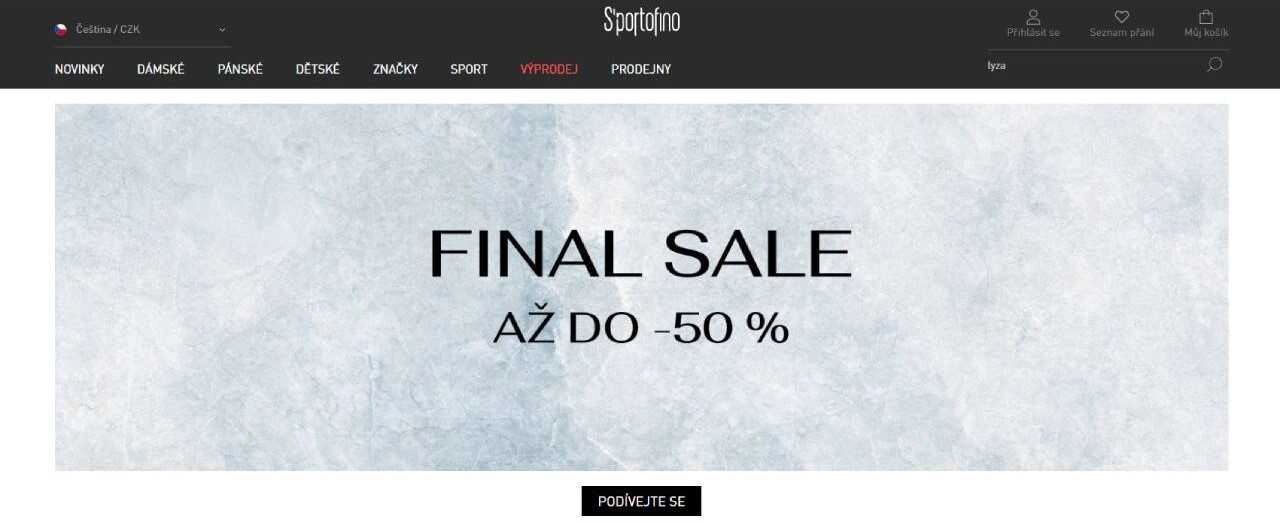 homepage Sportofino a finální výprodej
