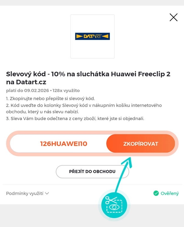 Návod jak zkopírovat slevový kód Datart