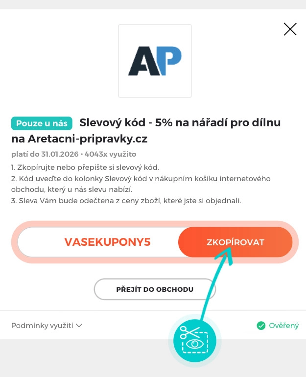 Návod jak zkopírovat slevový kód Aretační přípravky