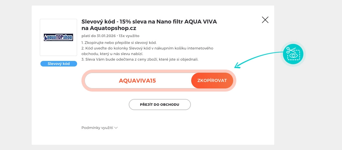 Návod jak zkopírovat slevový kód Aquatopshop