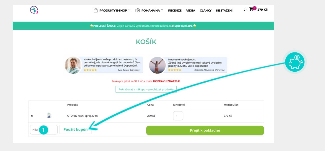 Návod jak uplatnit slevový kód v košíku e-shopu Ozonidy