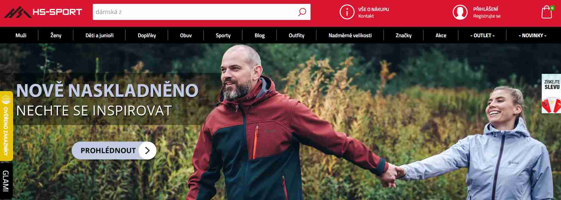 webové stránky e-shopu s nabídkou kategorií a ženou s mužem na banneru