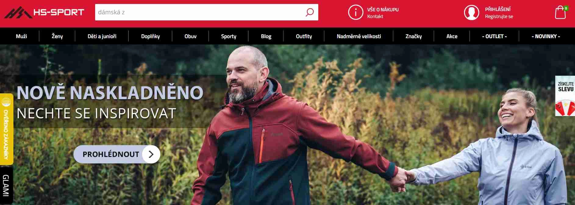 webové stránky e-shopu s nabídkou kategorií a ženou s mužem na banneru