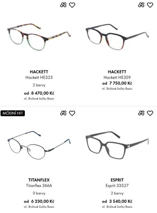 fielmann - dioptrické brýle značek Hackett, Titanfelx a Esprit