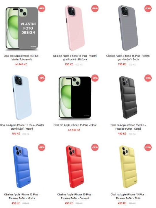 různobarevné kryty na mobil i kryt s vlastní fotografií