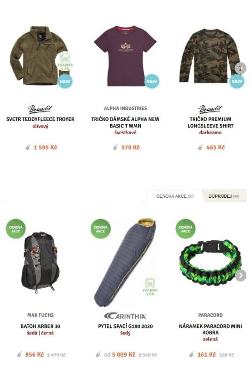 Armyshop - nabídka produktů