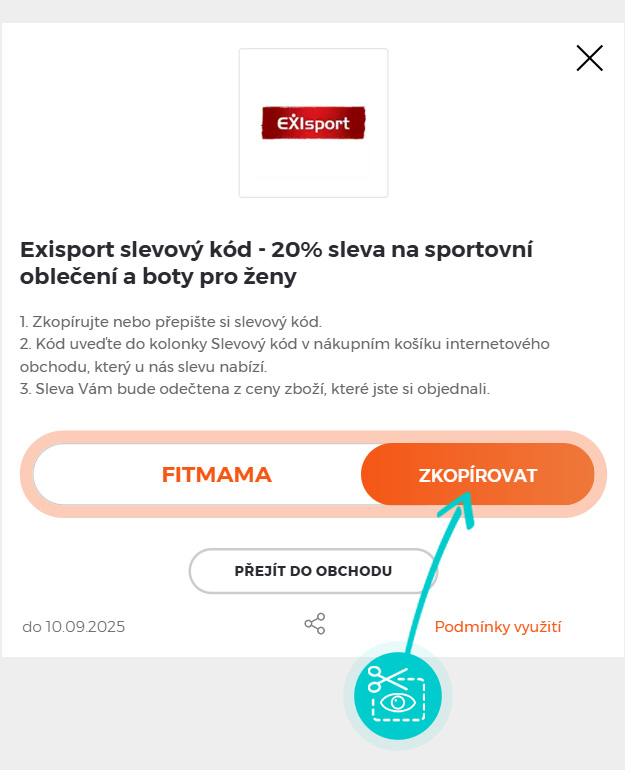 Návod jak zkopírovat slevový kód EXIsport