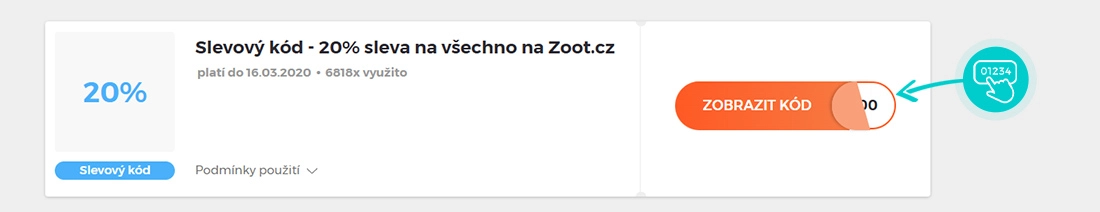 Ukázka slevového kódu ZOOT