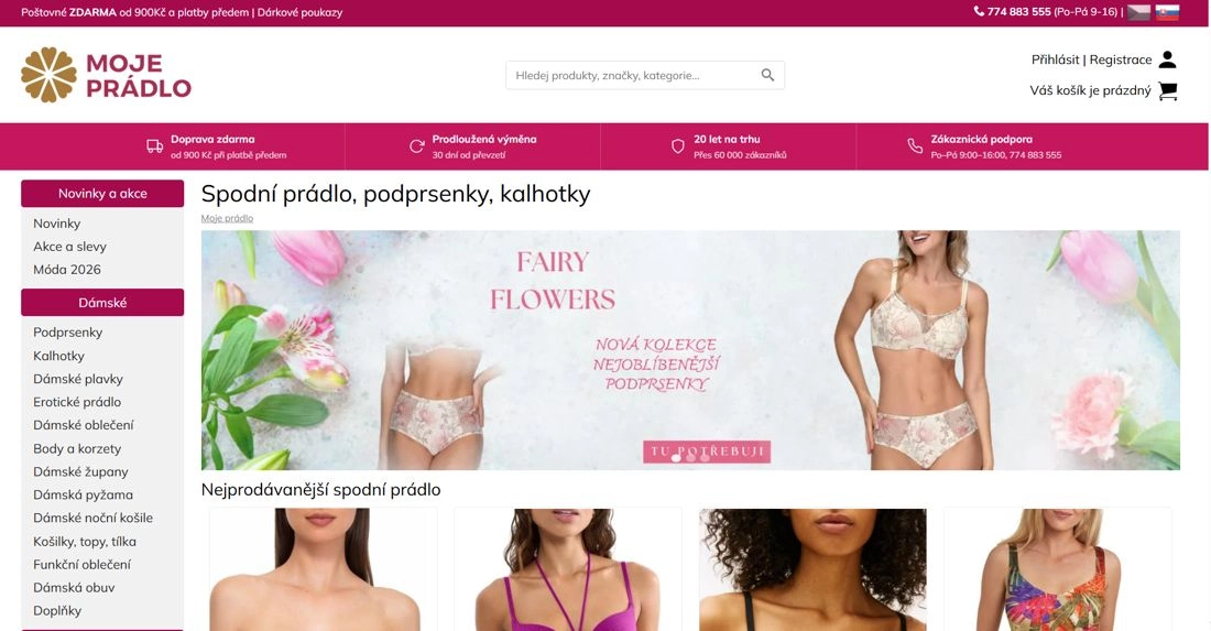 Stránka e-shopu Moje prádlo se ženami ve spodním prádle