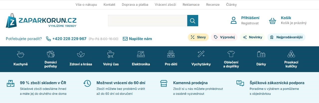 kreslené ikonky kategorií a výhody obchodu